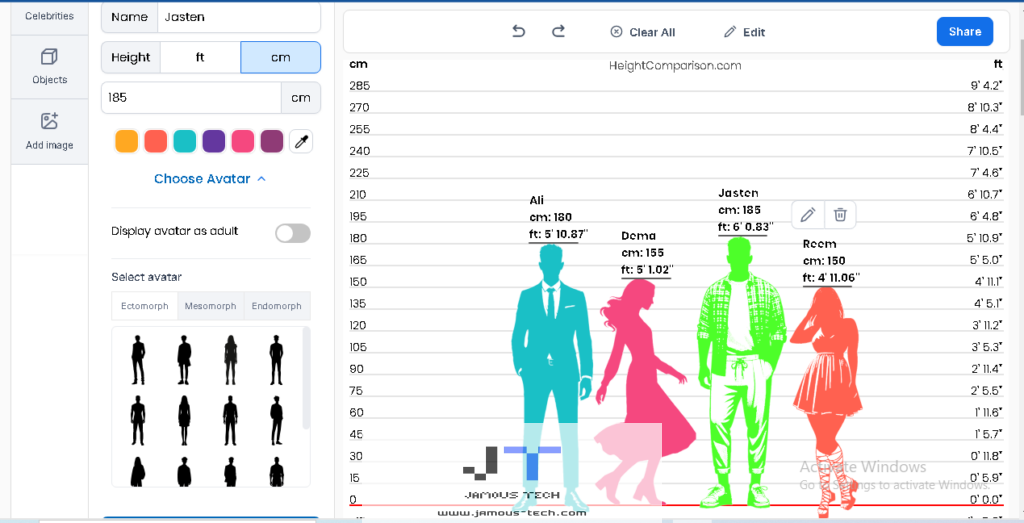 تغيير موضع الأشخاص Height Comparisons